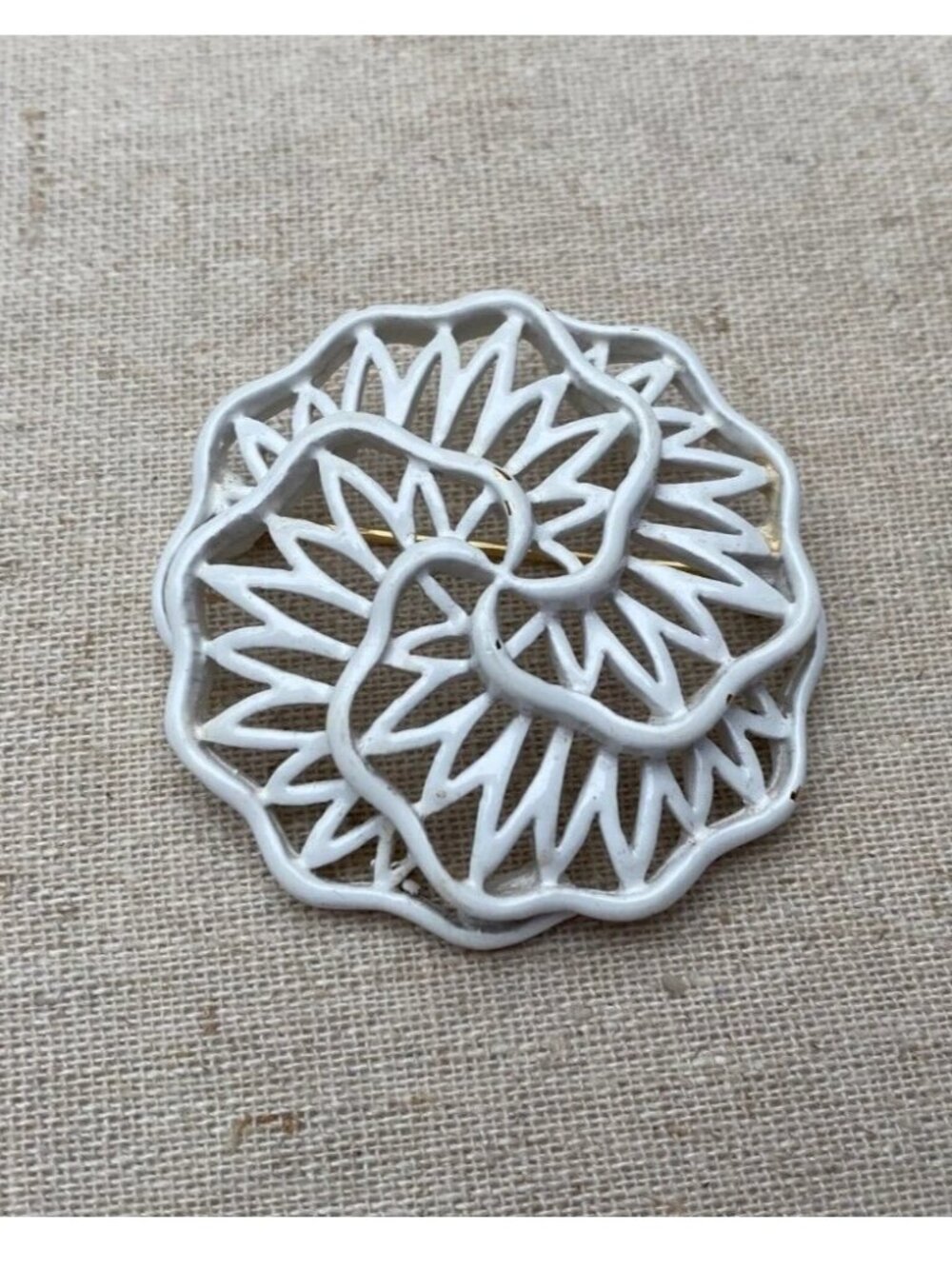VINTAGE 1960s TRIFARI White Enamel Rose Filigree flower accent PIN Brooch